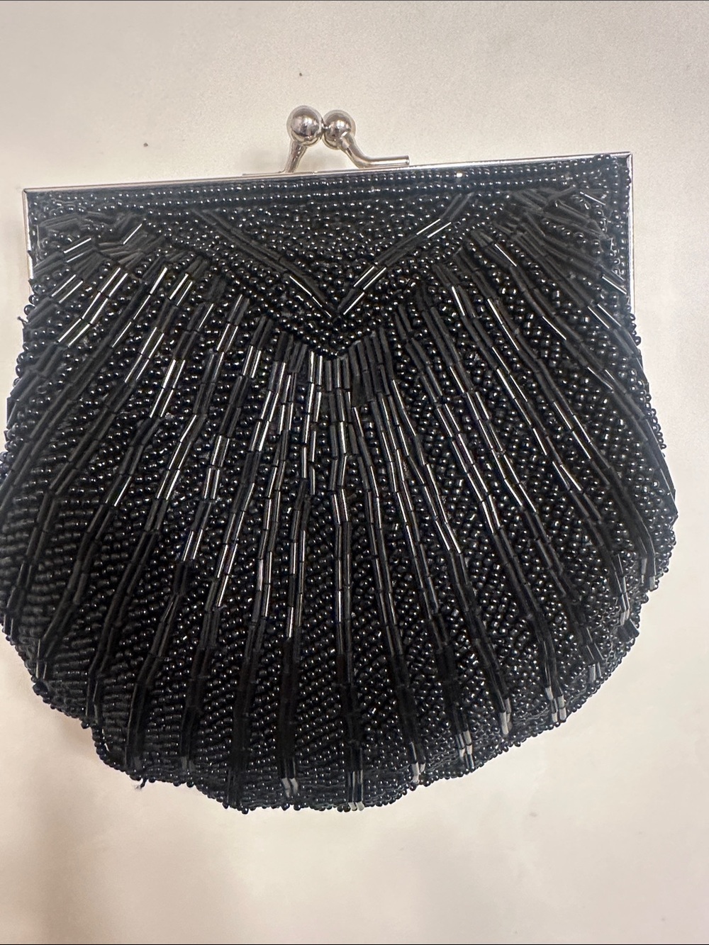 Apt. 9 Black Beaded Kiss-Lock Evening Clutch with Silver Chain - Picture 4 of 8